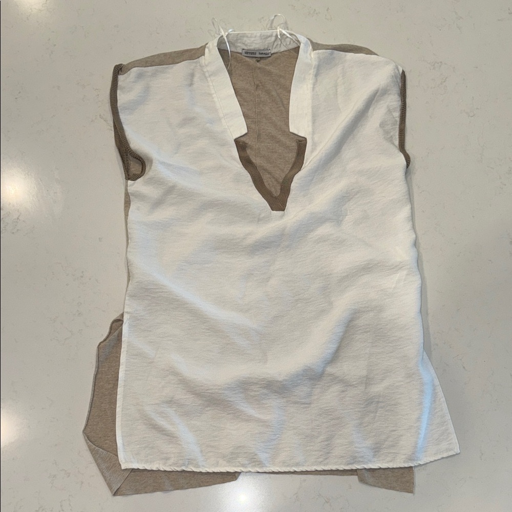 Zara Cream and Tan V-Neck Top